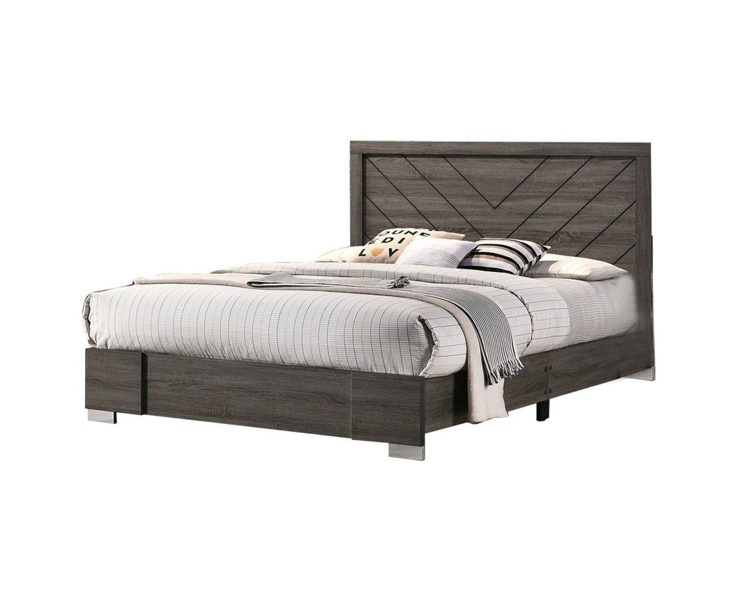 Buy farmhouse furniture Contemporary Grey Finish Unique King Size Bed 1pc Bedroom Furniture Unique Lines Headboard Wooden - Modern Cottage Farmhouse Furniture