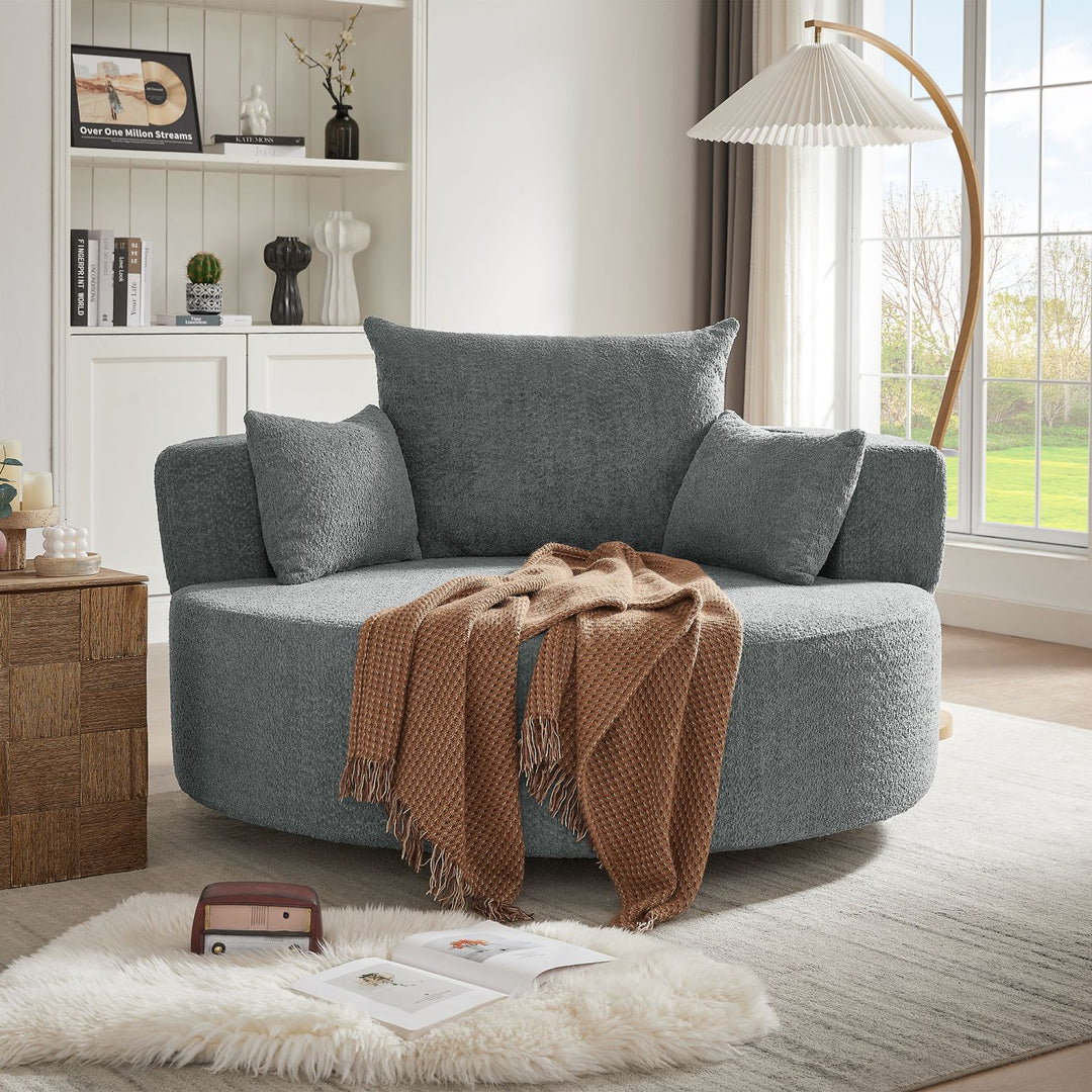 Buy farmhouse furniture Quiet Slate | Modern Gray Contemporary Swivel Circle Circular Sofa Accent Chair - Modern Cottage Farmhouse Furniture