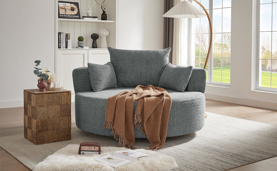 Buy farmhouse furniture Quiet Slate | Modern Gray Contemporary Swivel Circle Circular Sofa Accent Chair - Modern Cottage Farmhouse Furniture