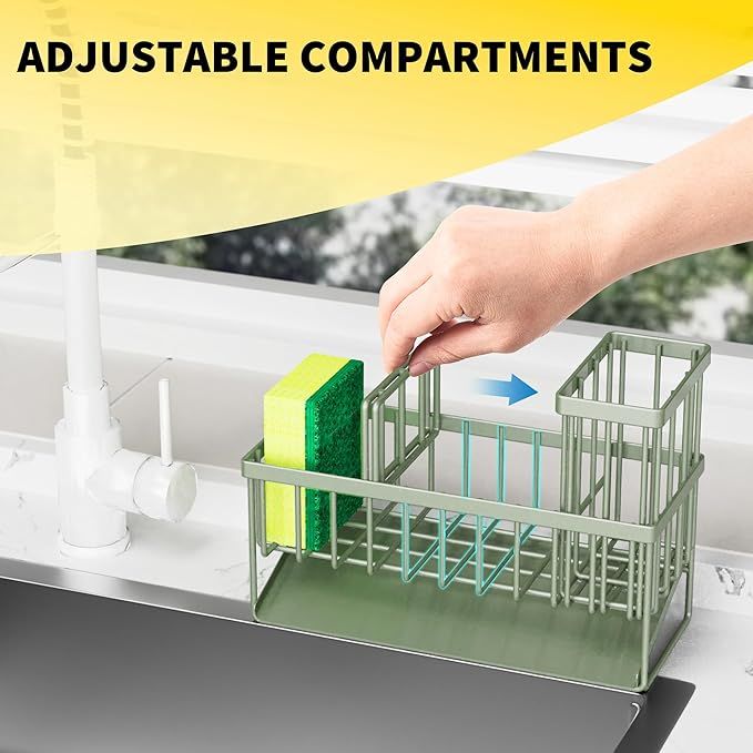 Buy farmhouse furniture Kitchen Sink Caddy, Sponge Holder for Kitchen Sink, Kitchen Sink Organzier and Storage with High Brush Holder, 304 Stainless Gadgets Sink Accessories, Organizadores de Cocina Sage Green - Modern Cottage Farmhouse Furniture