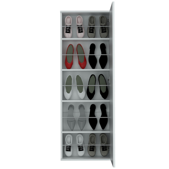 Buy farmhouse furniture Modern Connecticut Shoe Storage Rack with Mirror - Elegant Wall Mount Design for Five Shelves - Modern Cottage Farmhouse Furniture