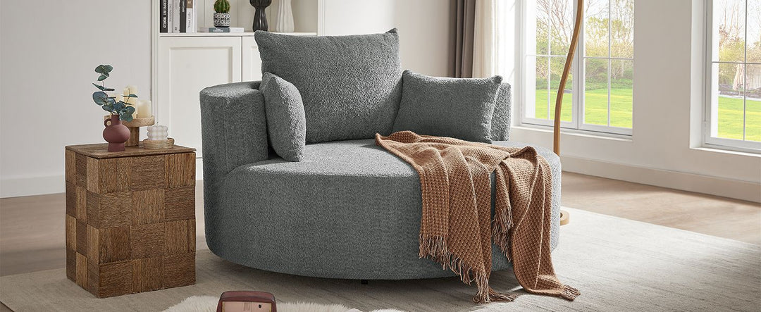 Buy farmhouse furniture Quiet Slate | Modern Gray Contemporary Swivel Circle Circular Sofa Accent Chair - Modern Cottage Farmhouse Furniture