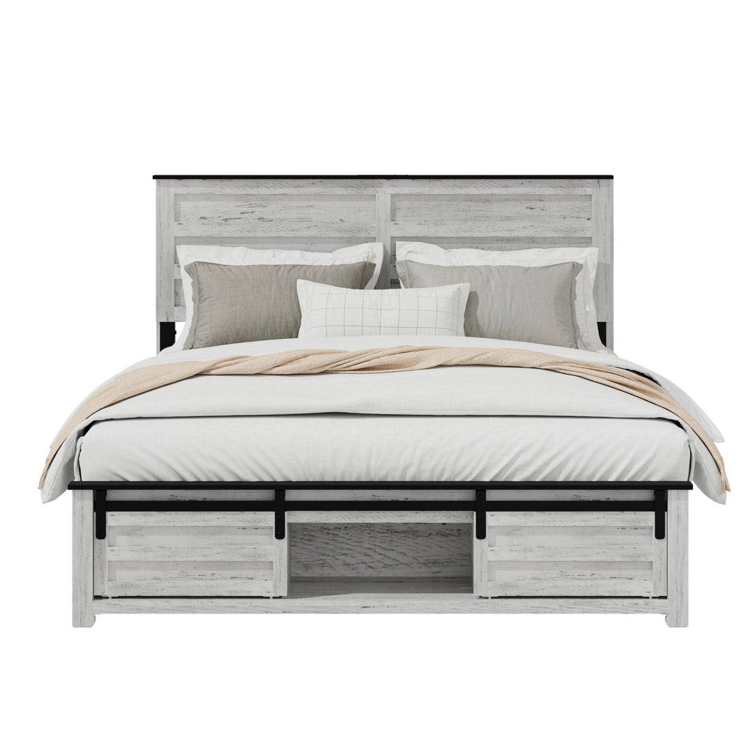 Buy farmhouse furniture Queen Bed Frame with Upholstered Headboard and Wood Platform,Storage Headboard with Charging Station and LED, Bed Frame with Pet Bed,No Noise, No Box Spring Needed,Easy Assembly,Antique White - Modern Cottage Farmhouse Furniture