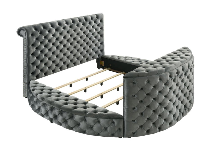 Buy farmhouse furniture 1pc Luxurious Circular King Size Bed Deeply Tufted Headboard Nail Head Trim Upholstered - Modern Cottage Farmhouse Furniture
