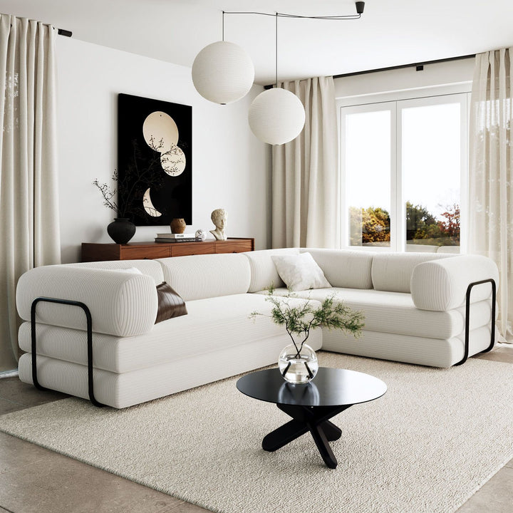Buy farmhouse furniture Le Marie • White L-Shaped Modular Modern European Farmhouse Style Sofa Bed - Modern Cottage Farmhouse Furniture