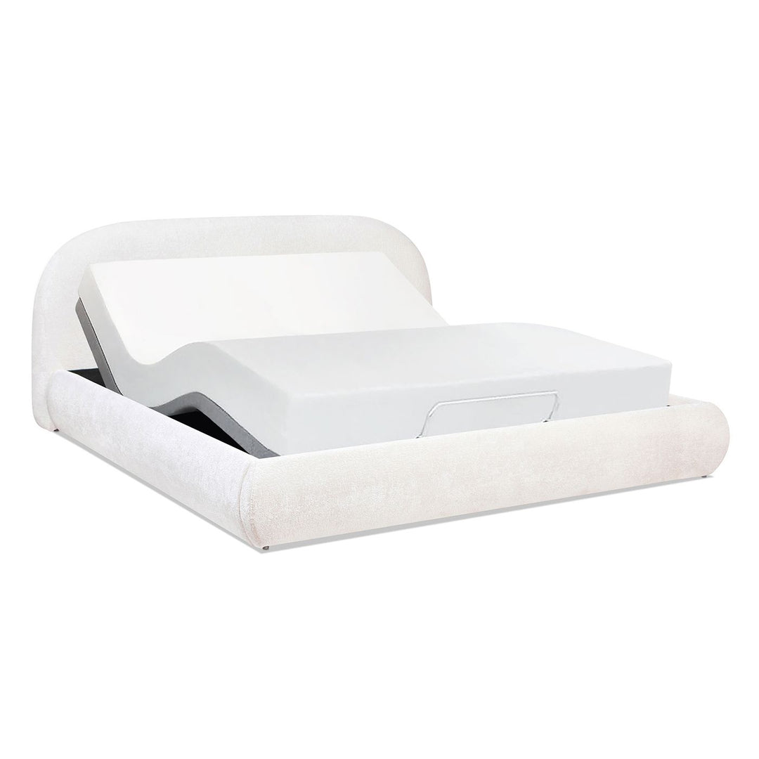 Buy farmhouse furniture Archie Puffy Grounded Upholstered Platform Bed, King, Almond White - Modern Cottage Farmhouse Furniture