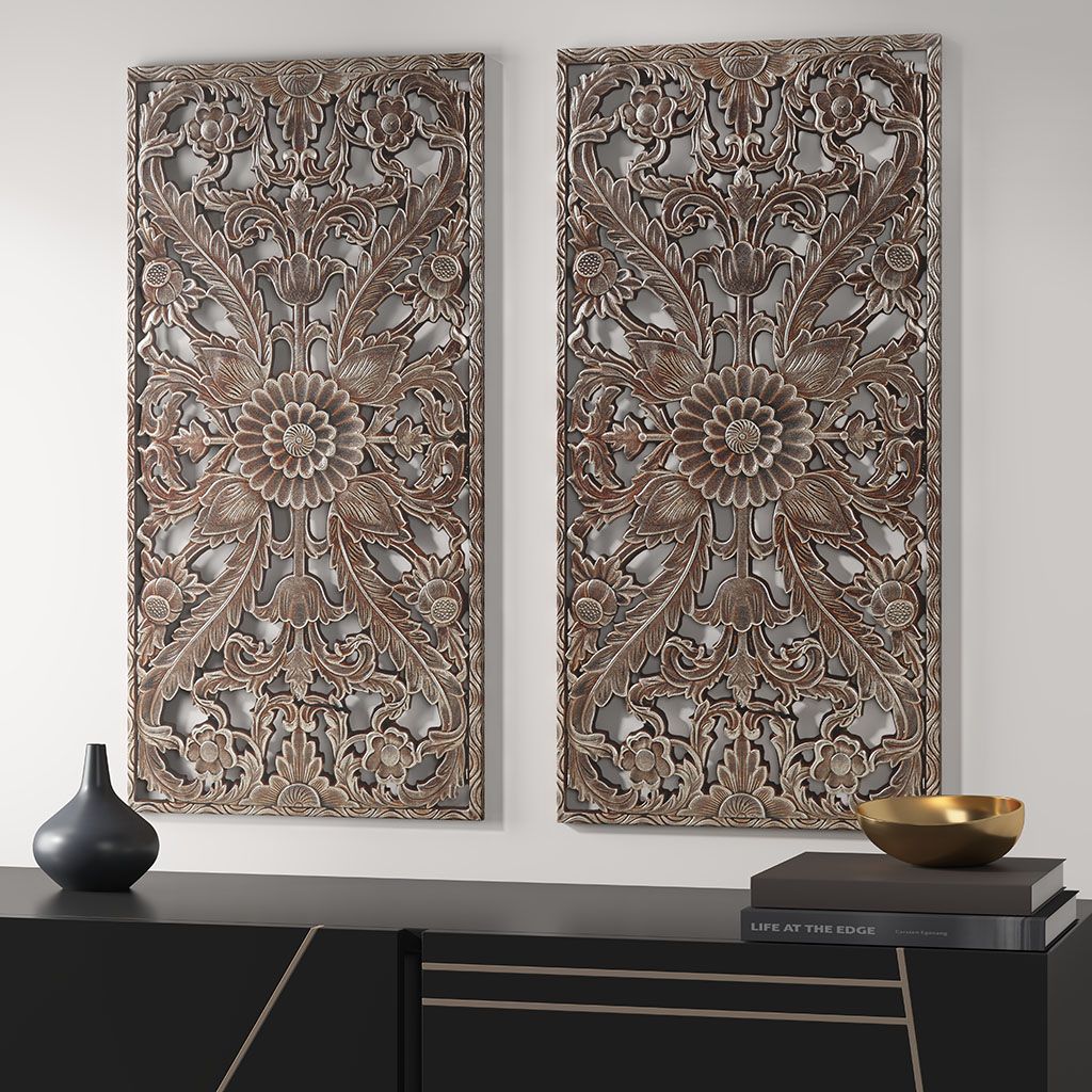 Buy farmhouse furniture Distressed Carved Wood 2-piece Wall Decor Set - Modern Cottage Farmhouse Furniture