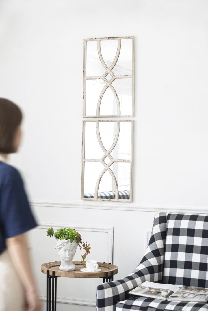 Buy farmhouse furniture Distressed White Rectangular Wall Mirrors - Set of 2, Versatile Home Decor for Living Room, Vertical &amp; Horizontal Display - Modern Cottage Farmhouse Furniture
