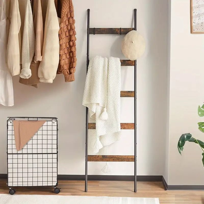 Buy farmhouse furniture Best Farmhouse Blanket Ladder | 10-Tier Rustic Wood Ladder with Hooks - Modern Cottage Farmhouse Furniture