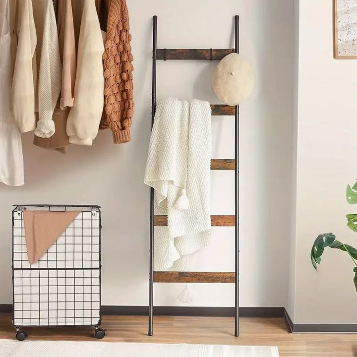 Buy farmhouse furniture Best Farmhouse Blanket Ladder | 10-Tier Rustic Wood Ladder with Hooks - Modern Cottage Farmhouse Furniture