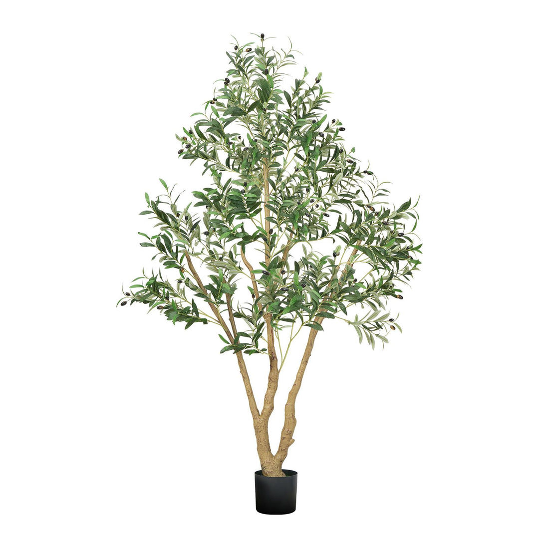 Buy farmhouse furniture 6FT Artificial Olive Tree with Black Pot, Tall Fake Tree with Natural Wood Trunk &amp; Realistic Green Leaves and Fruits, Indoor Faux Plant for Home, Office, Living Room, Corner Decor - Modern Cottage Farmhouse Furniture