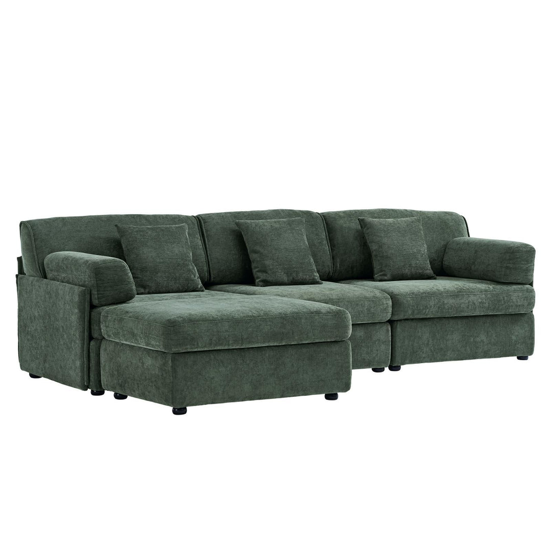 Buy farmhouse furniture Olea Farm | Oversized Green L-Shape 4 Seater Modular Farmhouse Sofa Couch - Modern Cottage Farmhouse Furniture