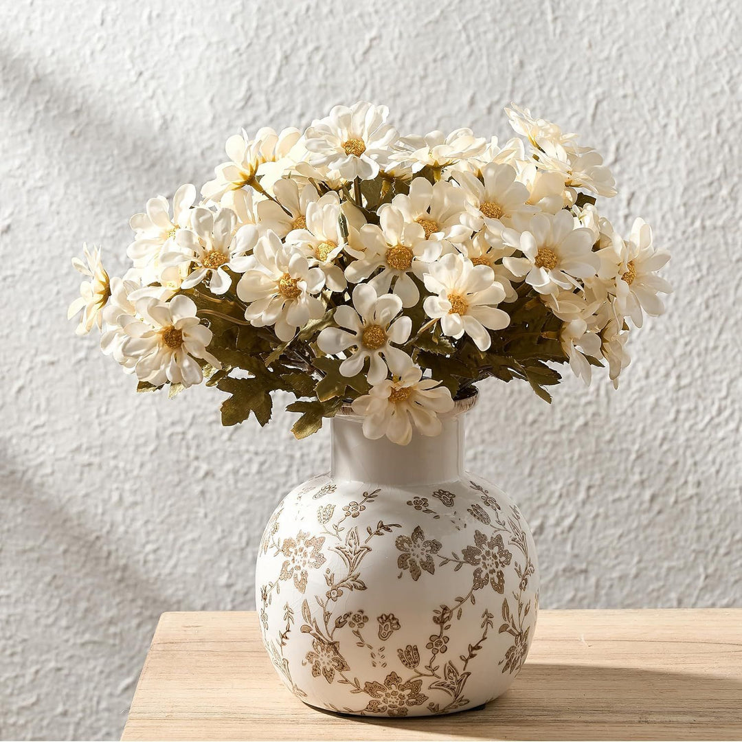 Buy farmhouse furniture Ceramic Vintage Vase, 5.91 Inch Retro Ice Cracked Chinoiserie Floral Vase, Rustic Farmhouse Vases for Home Decor, Bookshelf, Garden, Chinoiserie Decor, Tuscan Decor, Brown Floral Pattern - Modern Cottage Farmhouse Furniture