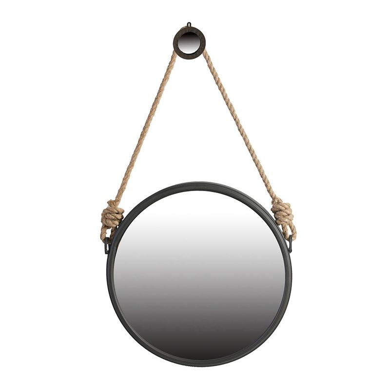 Buy farmhouse furniture Contemporary 19.5" Grey Round Metal Mirror - Cleveland Style with Rope Strap for Entryway &amp; Bathroom - Modern Cottage Farmhouse Furniture