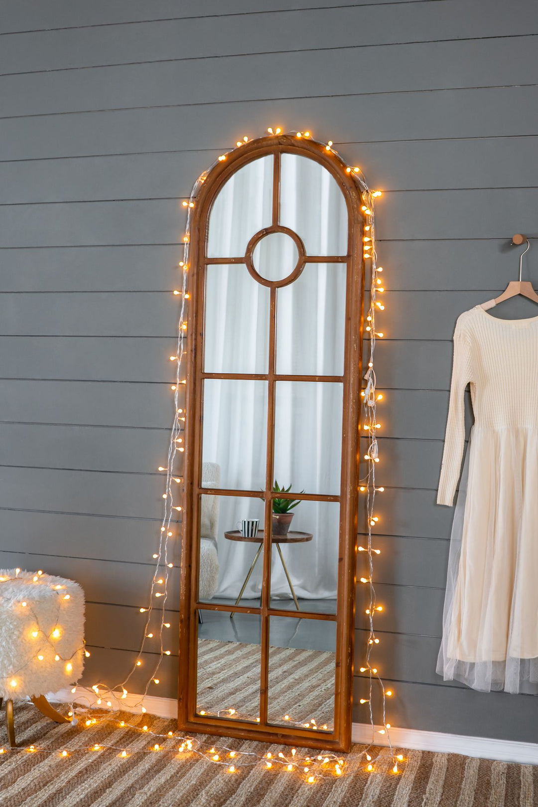 Buy farmhouse furniture Farmhouse Decorative Half-Round Elongated Mirror - Classic Window Design - Modern Cottage Farmhouse Furniture