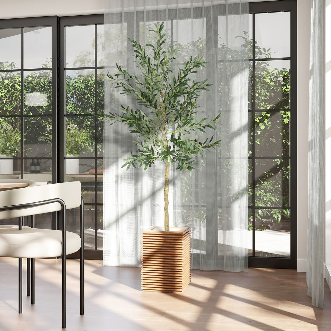 Buy farmhouse furniture 6ft Artificial Olive Tree in Pot with Silk Leaves, Fruits, Faux Tree, Indoor Fake Plant for Home - Modern Cottage Farmhouse Furniture