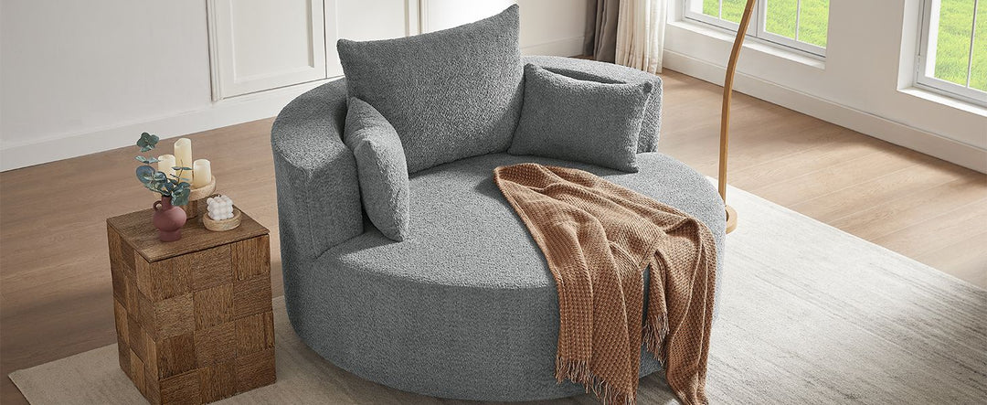 Buy farmhouse furniture Quiet Slate | Modern Gray Contemporary Swivel Circle Circular Sofa Accent Chair - Modern Cottage Farmhouse Furniture
