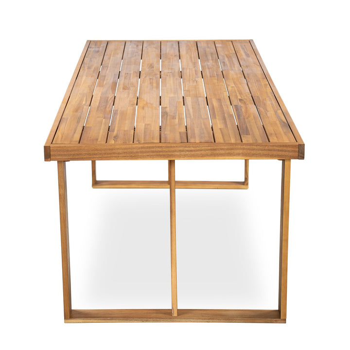 Buy farmhouse furniture Acacia Wood Outdoor Dining Set for 6 | Teak Finish Table &amp; Beige Mesh Chairs | 7-Piece Patio Set - Modern Cottage Farmhouse Furniture
