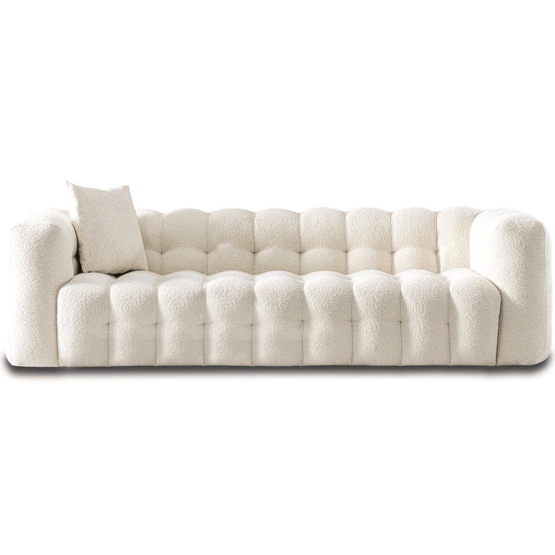 Buy farmhouse furniture The White Fence • Modern Farmhouse Cottage Boucle Fabric Sofa - Modern Cottage Farmhouse Furniture