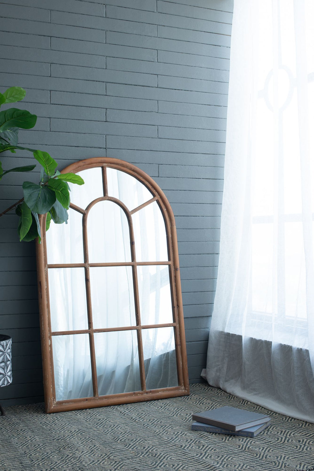 Buy farmhouse furniture Elegant Farmhouse Large Arched Accent Mirror in Brown Frame - Modern Cottage Farmhouse Furniture
