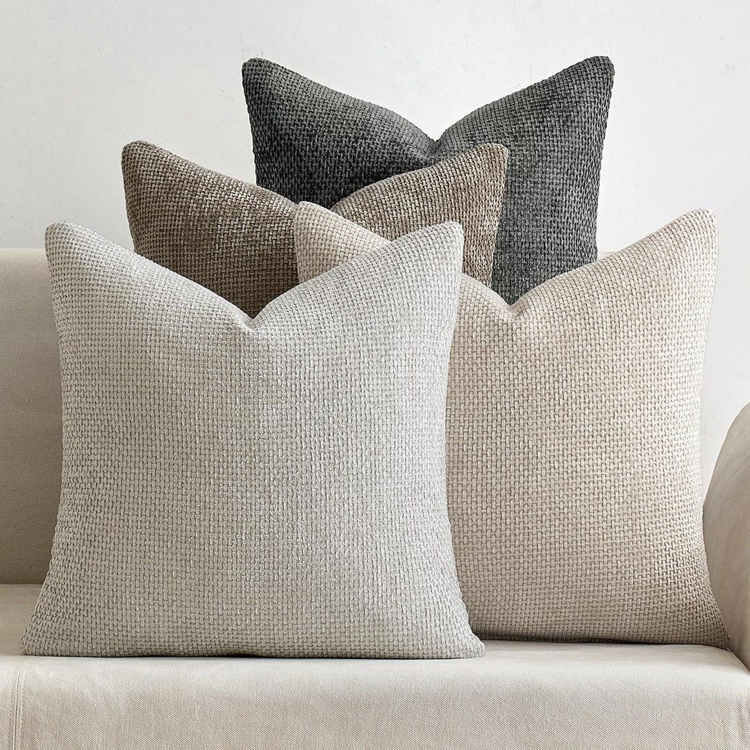 Buy farmhouse furniture Pack of 4 Couch Throw Pillow Covers 18x18 Inch Neutral Soft Decorative Chenille Pillow Covers Farmhouse Boho Cushion Covers for Mid Century Modern Home Decor Sofa Bedroom Living Room - Modern Cottage Farmhouse Furniture
