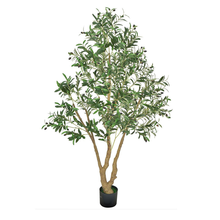 Buy farmhouse furniture 6FT Artificial Olive Tree with Black Pot, Tall Fake Tree with Natural Wood Trunk &amp; Realistic Green Leaves and Fruits, Indoor Faux Plant for Home, Office, Living Room, Corner Decor - Modern Cottage Farmhouse Furniture