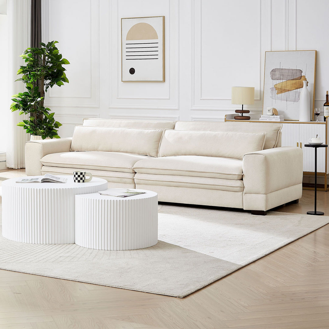Buy farmhouse furniture Mid-Century Sofa Couch Modern Upholstered Couch for Livingroom,Bedroom, Apartment, Home Office Beige - Modern Cottage Farmhouse Furniture