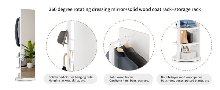 Buy farmhouse furniture Multifunctional Full Length Mirror with Coat Storage Rack - 360° Rotating Design for Bedroom and Closet in Beautiful White Finish - Modern Cottage Farmhouse Furniture