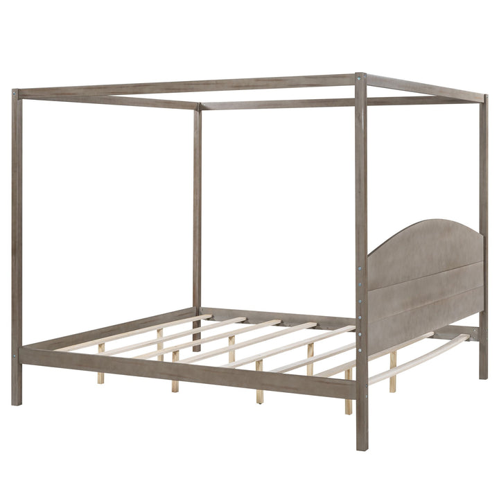 Buy farmhouse furniture King Size Canopy Platform Bed with Headboard and Support Legs, Brown Wash - Modern Cottage Farmhouse Furniture