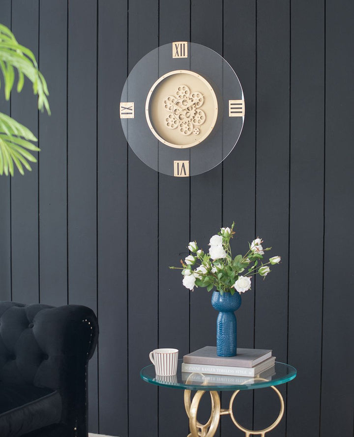 Buy farmhouse furniture 23.5" Wall Clock Round Moving Gear Roman Numeral - Modern Cottage Farmhouse Furniture