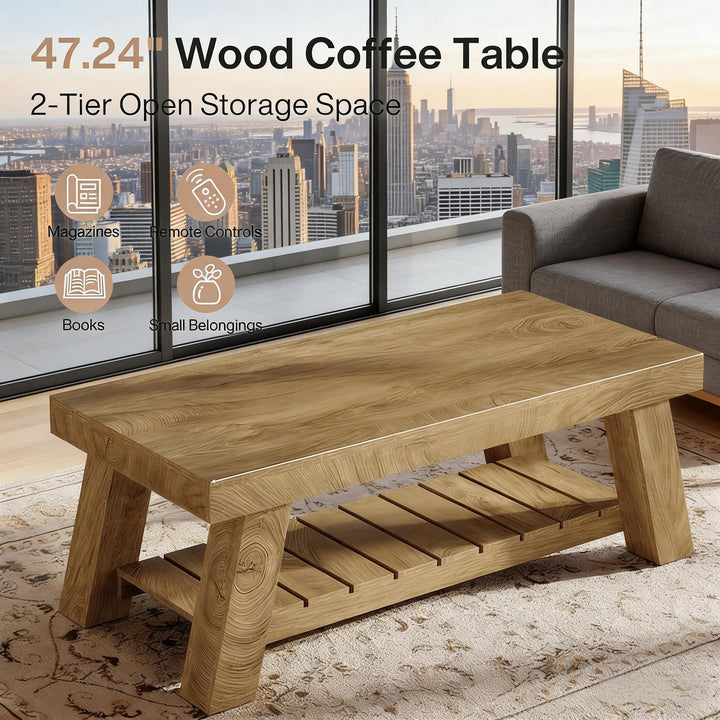 Buy farmhouse furniture Rectangular Farmhouse Coffee Table with 2-Tier Storage - Modern Cottage Farmhouse Furniture