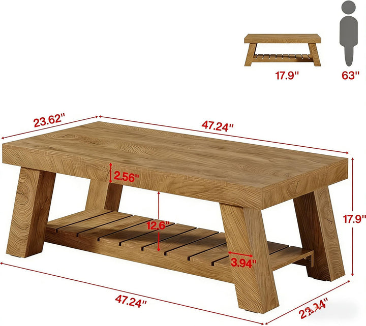 Buy farmhouse furniture Rectangular Farmhouse Coffee Table with 2-Tier Storage - Modern Cottage Farmhouse Furniture