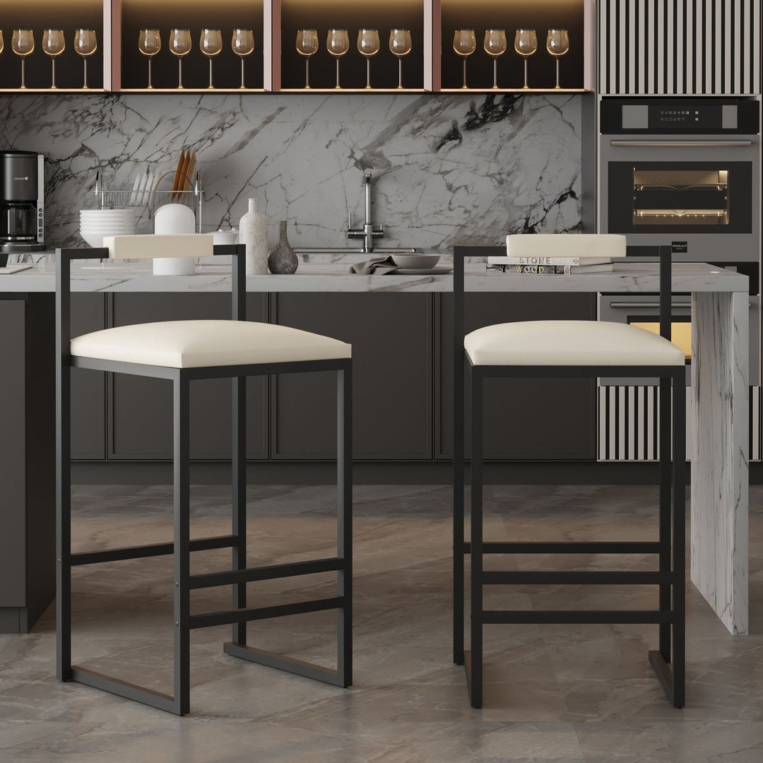 Buy farmhouse furniture Set of 2 Barstools Faux Leather Upholstered Bar Stools - Modern Cottage Farmhouse Furniture