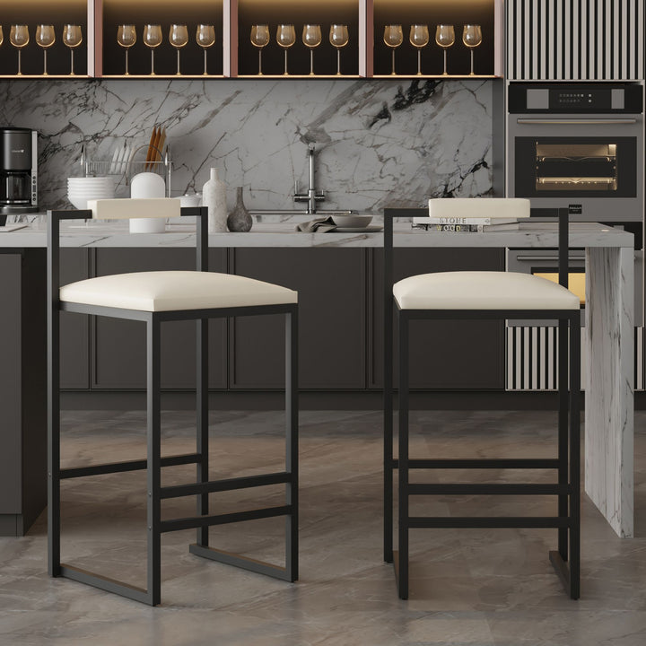 Buy farmhouse furniture Set of 2 Barstools Faux Leather Upholstered Bar Stools - Modern Cottage Farmhouse Furniture