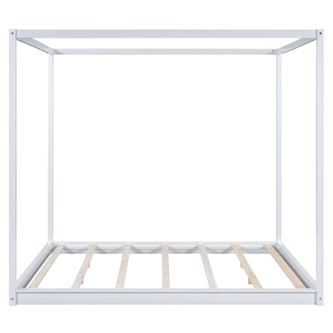 Buy farmhouse furniture King Size Canopy Platform Bed with Support Legs,White - Modern Cottage Farmhouse Furniture