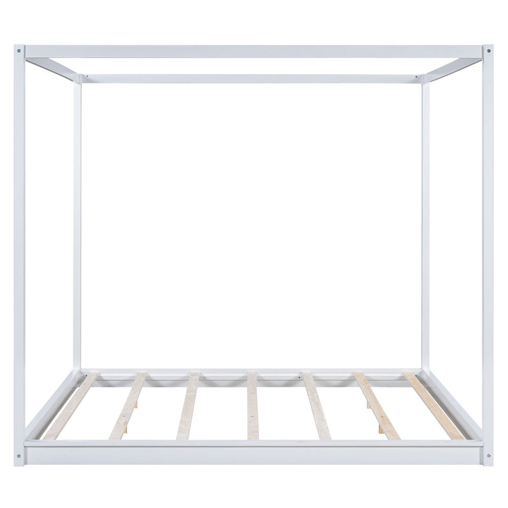 Buy farmhouse furniture King Size Canopy Platform Bed with Support Legs,White - Modern Cottage Farmhouse Furniture