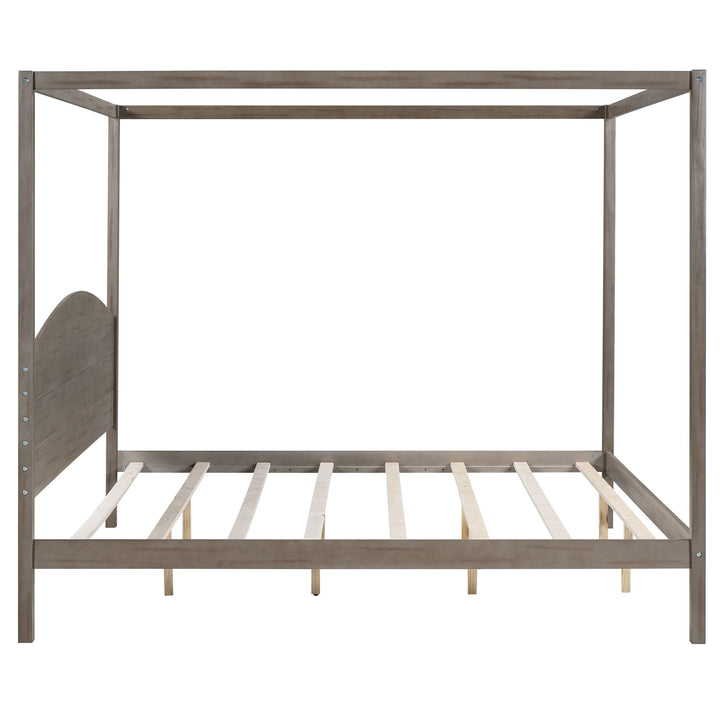 Buy farmhouse furniture King Size Canopy Platform Bed with Headboard and Support Legs, Brown Wash - Modern Cottage Farmhouse Furniture