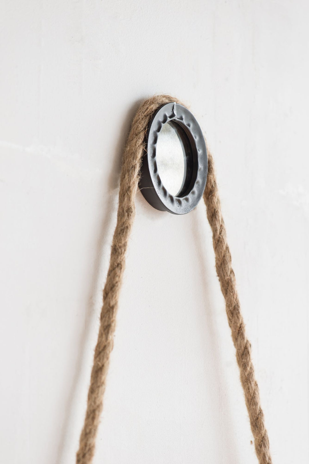 Buy farmhouse furniture Contemporary 19.5" Grey Round Metal Mirror - Cleveland Style with Rope Strap for Entryway &amp; Bathroom - Modern Cottage Farmhouse Furniture