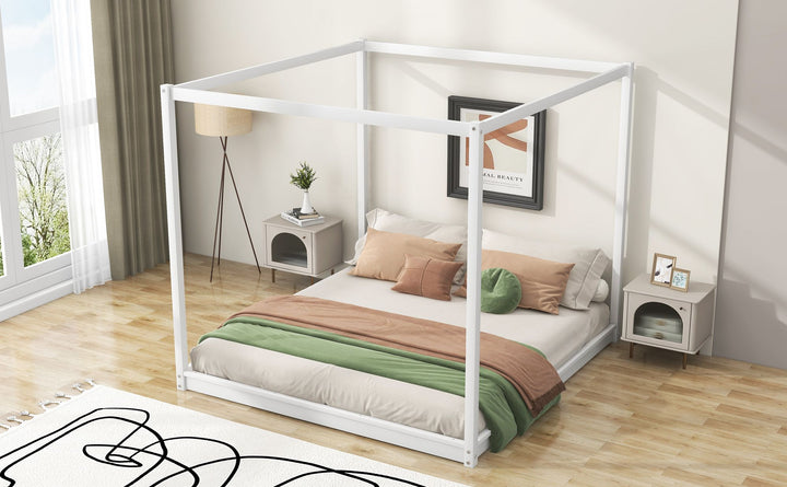 Buy farmhouse furniture King Size Canopy Platform Bed with Support Legs,White - Modern Cottage Farmhouse Furniture