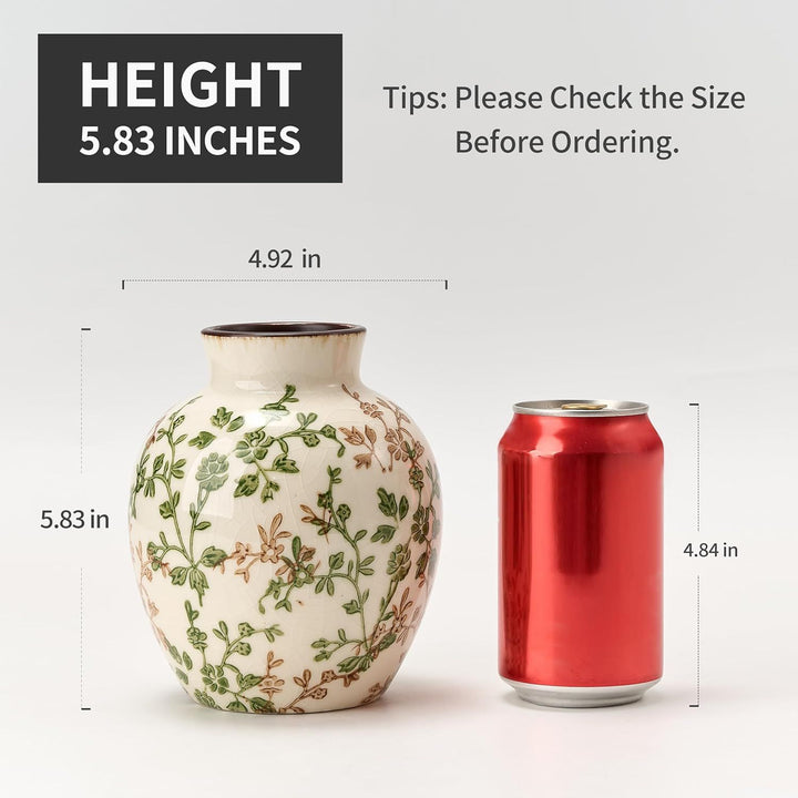 Buy farmhouse furniture Ceramic Green and Beige Antique Vase, 5.83 Inch Retro Ice Cracked Floral Vase, Rustic Farmhouse Vases for Home , Bookshelf, Office, Garden, Tuscan - Modern Cottage Farmhouse Furniture
