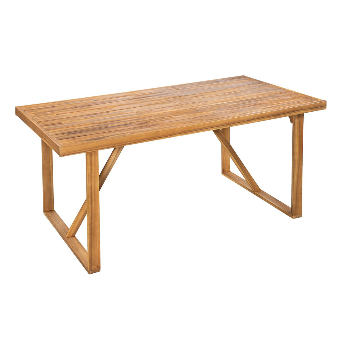 Buy farmhouse furniture Acacia Wood Outdoor Dining Set for 6 | Teak Finish Table &amp; Beige Mesh Chairs | 7-Piece Patio Set - Modern Cottage Farmhouse Furniture