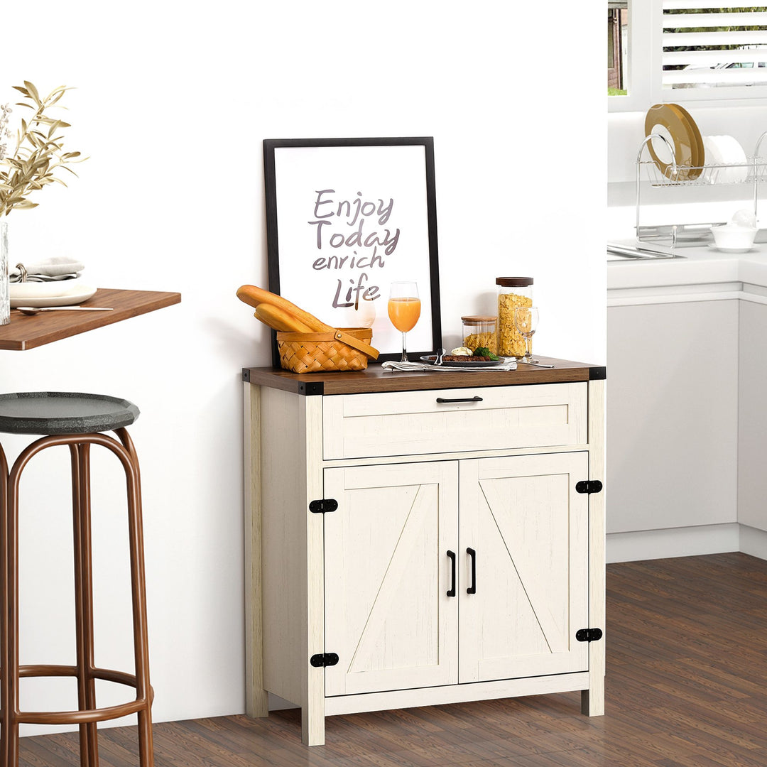 Buy farmhouse furniture Farmhouse Style White Wooden Sideboard Kitchen Buffet Cabinet with Drawer and Shelf - Modern Cottage Farmhouse Furniture
