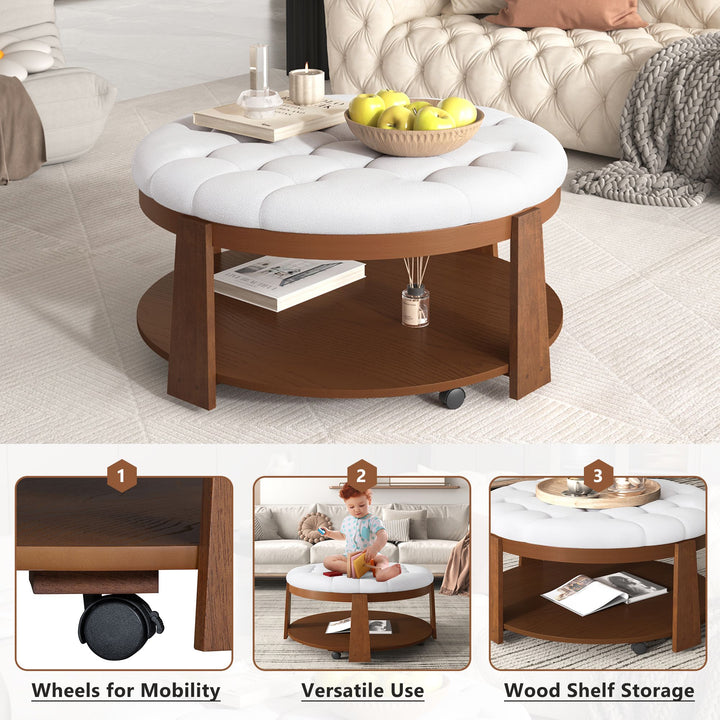 Buy farmhouse furniture Best Farmhouse Ottoman Coffee Table | Large Round 2-Tier Tufted Oversized Ottoman - Modern Cottage Farmhouse Furniture
