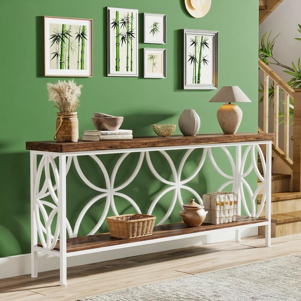 Buy farmhouse furniture Long Sofa Table Behind Couch, Entry Console Table - Modern Cottage Farmhouse Furniture