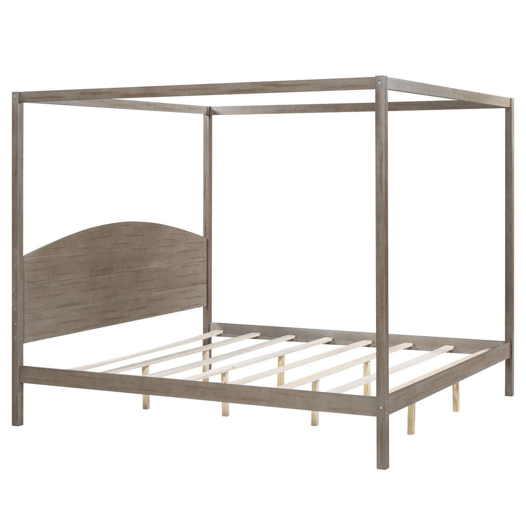 Buy farmhouse furniture King Size Canopy Platform Bed with Headboard and Support Legs, Brown Wash - Modern Cottage Farmhouse Furniture