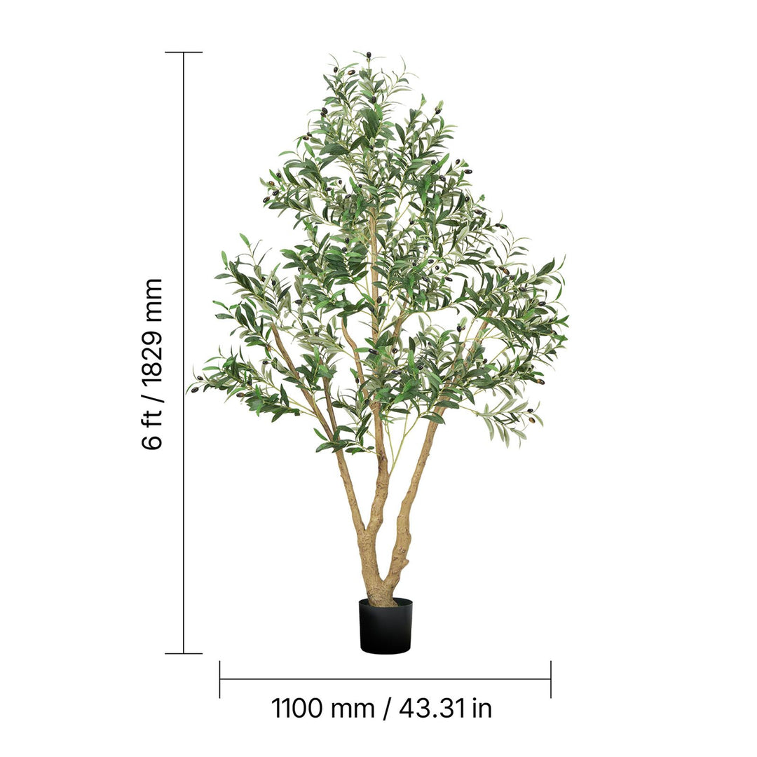 Buy farmhouse furniture 6FT Artificial Olive Tree with Black Pot, Tall Fake Tree with Natural Wood Trunk &amp; Realistic Green Leaves and Fruits, Indoor Faux Plant for Home, Office, Living Room, Corner Decor - Modern Cottage Farmhouse Furniture
