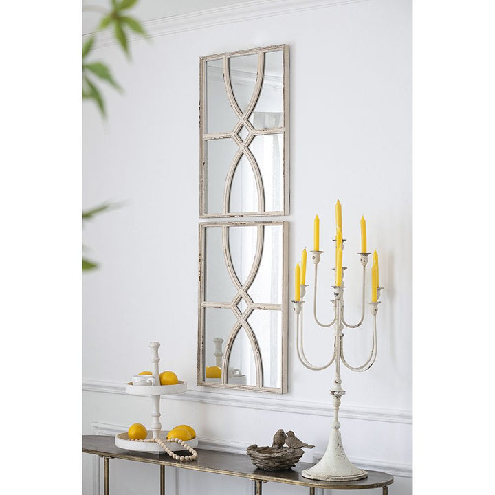 Buy farmhouse furniture Distressed White Rectangular Wall Mirrors - Set of 2, Versatile Home Decor for Living Room, Vertical &amp; Horizontal Display - Modern Cottage Farmhouse Furniture