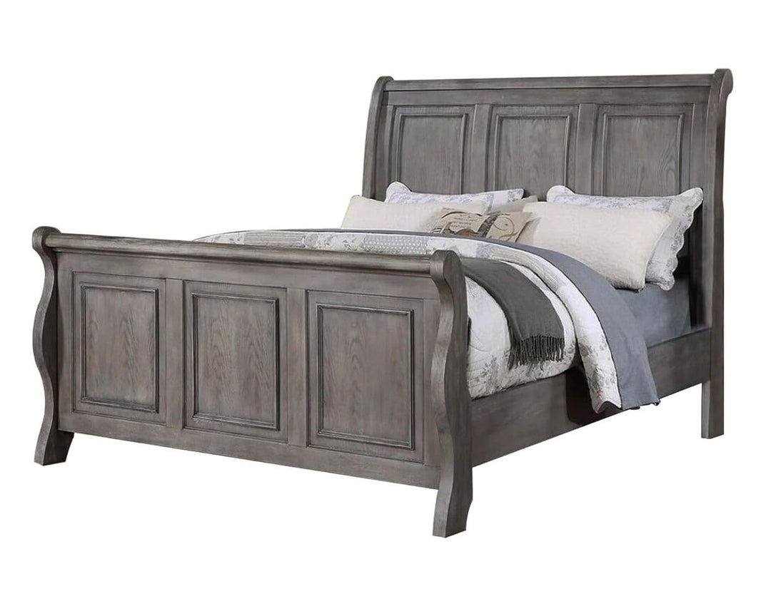Buy farmhouse furniture Weathered Oak Farm | Grey Oak California King Size Farmhouse Bed - Modern Cottage Farmhouse Furniture