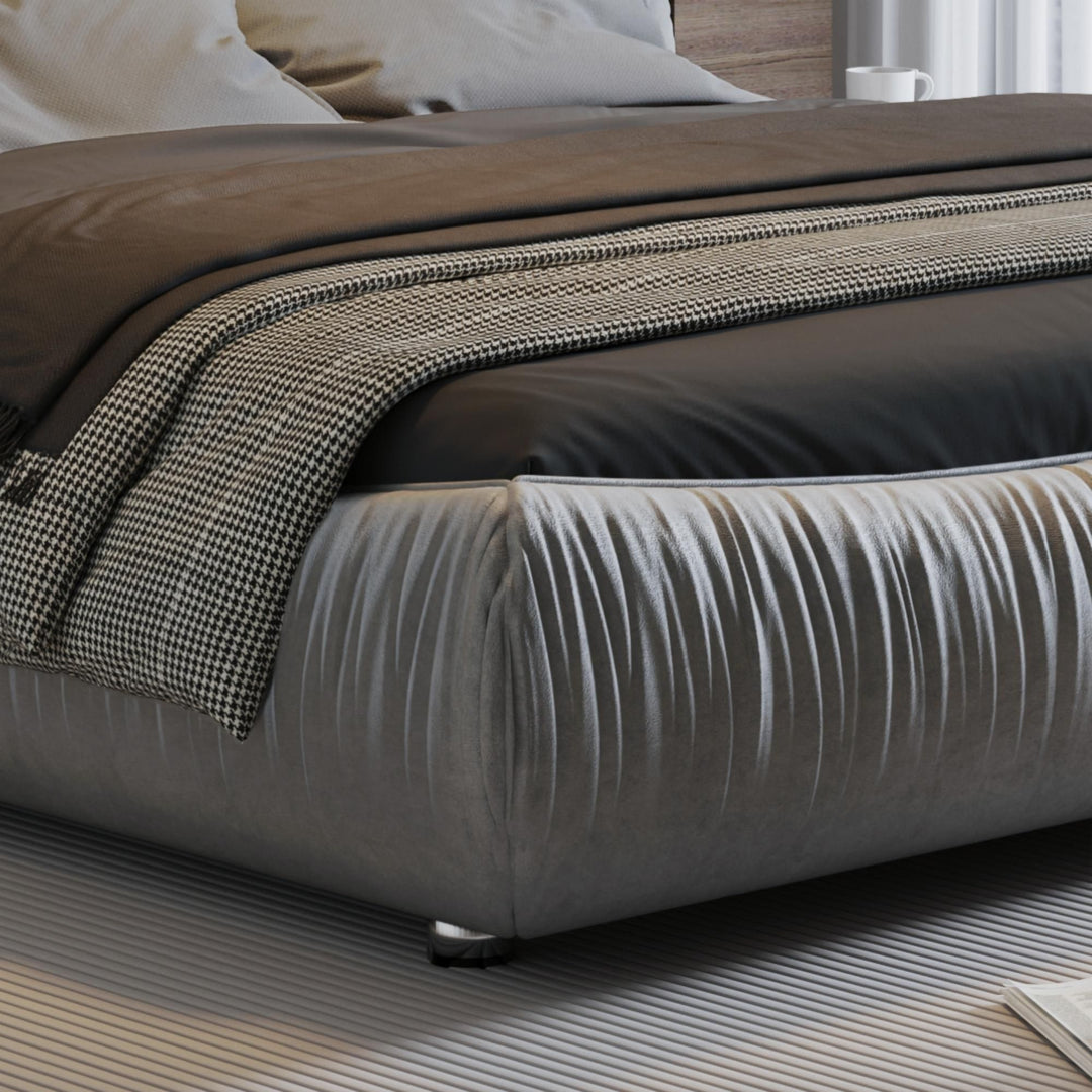 Buy farmhouse furniture King Size Luxury Upholstered Platform Bed with Oversized Padded Backrest and Solid Wood Frame,suitable for Multiple heights of mattresses,Grey(Old Sku:W1885S00007) - Modern Cottage Farmhouse Furniture
