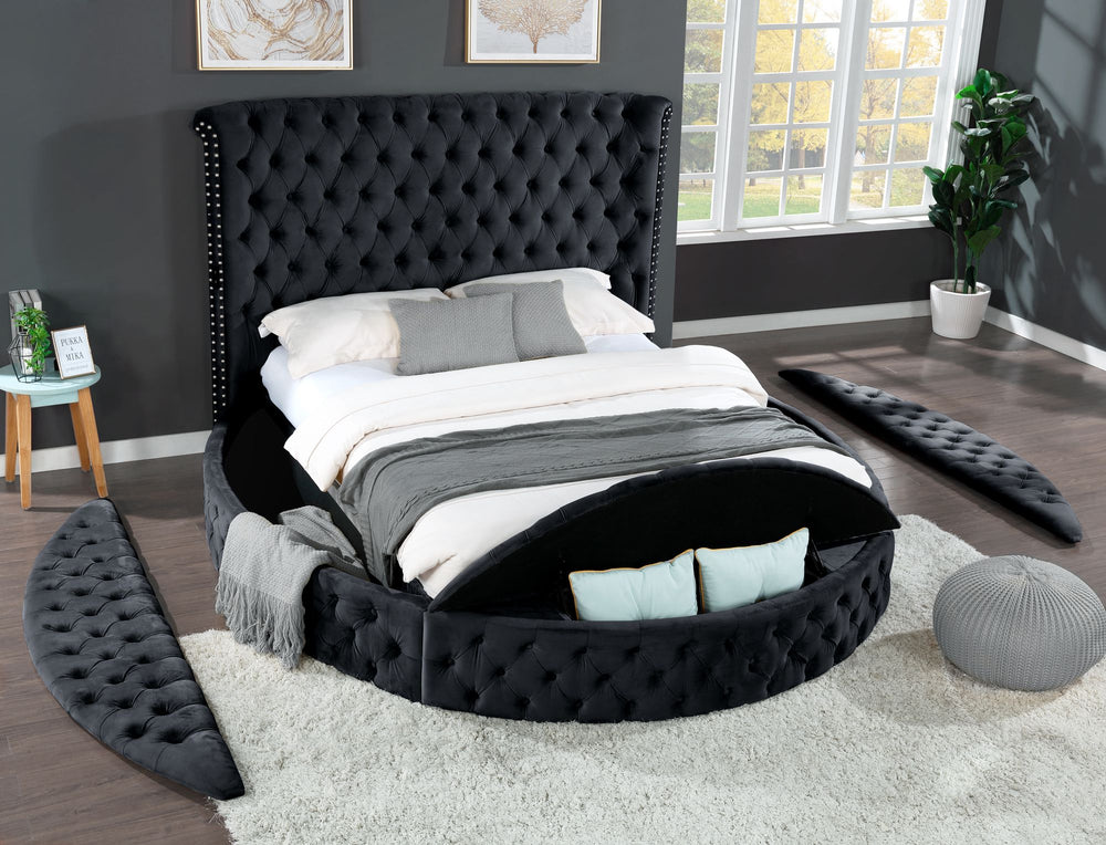 Buy farmhouse furniture Hazel Queen Size Tufted Upholstery Storage Bed made with Wood in Black - Modern Cottage Farmhouse Furniture